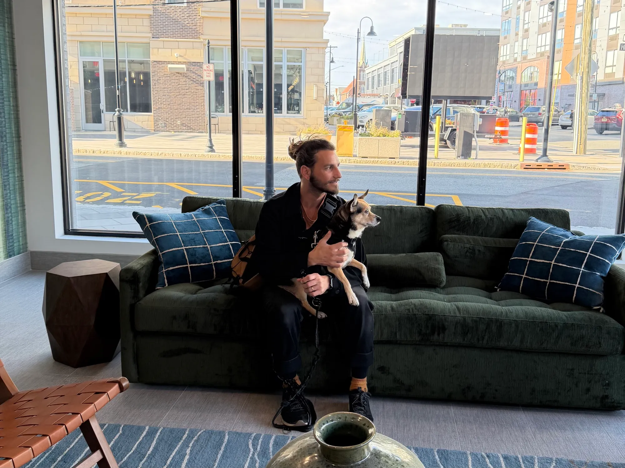 Mike Forgie and his dog Honey at a client's dog-friendly apartment community