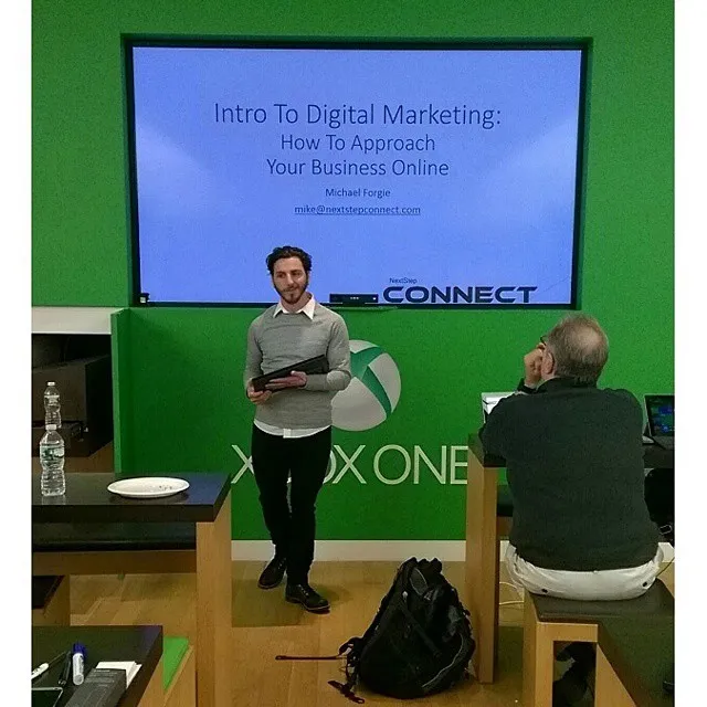 Mike Forgie teaching at the Microsoft Store in Bridgewater, New Jersey